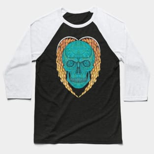 Skull head design turquoise and sapphire wing heart. Baseball T-Shirt